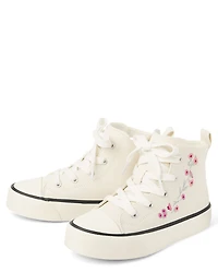 Girls Embroidered Floral High Top Sneakers