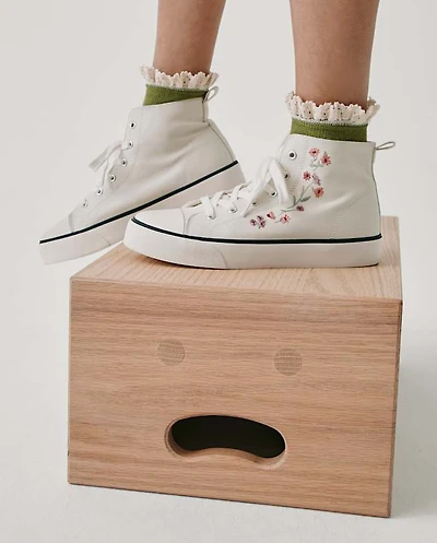 Girls Embroidered Floral High Top Sneakers