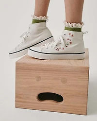 Girls Embroidered Floral High Top Sneakers