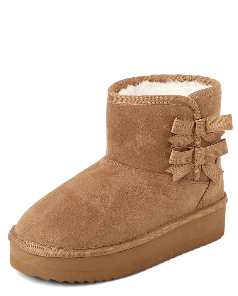 Girls Bow Platform Teddy Boots