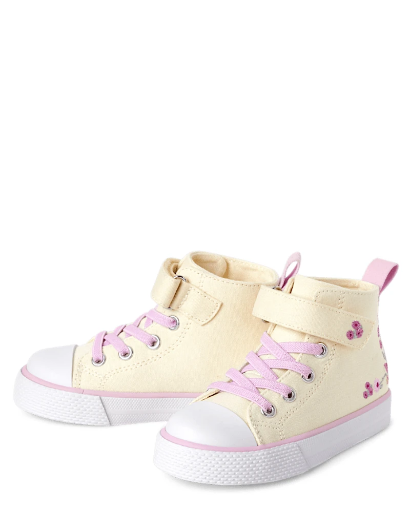 Toddler Girls Embroidered Floral High Top Sneakers