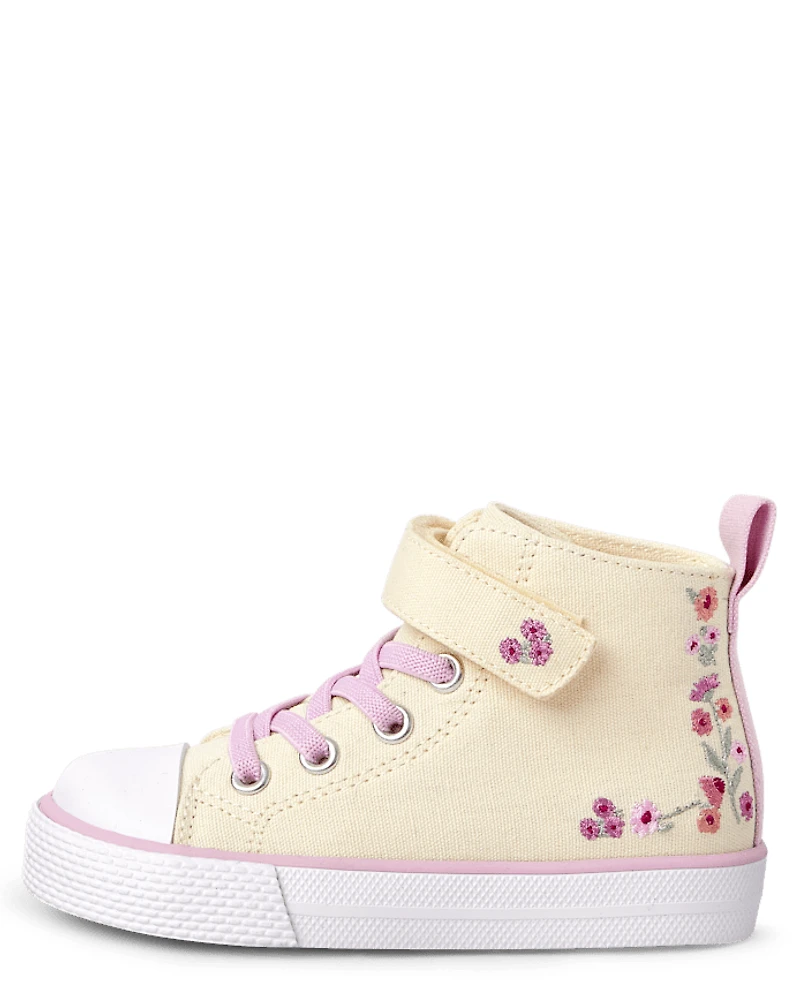 Toddler Girls Embroidered Floral High Top Sneakers