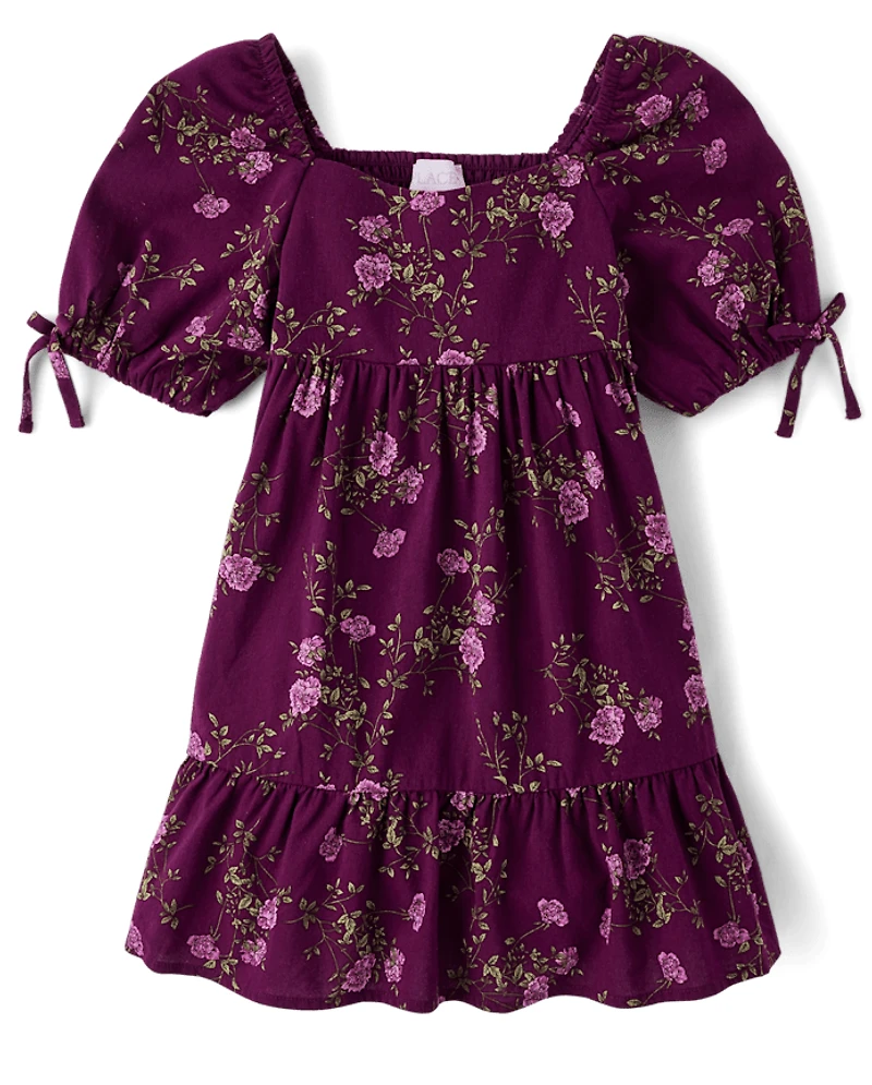 Girls Floral Ruffle Fit And Flare Dress