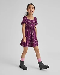 Girls Floral Ruffle Fit And Flare Dress