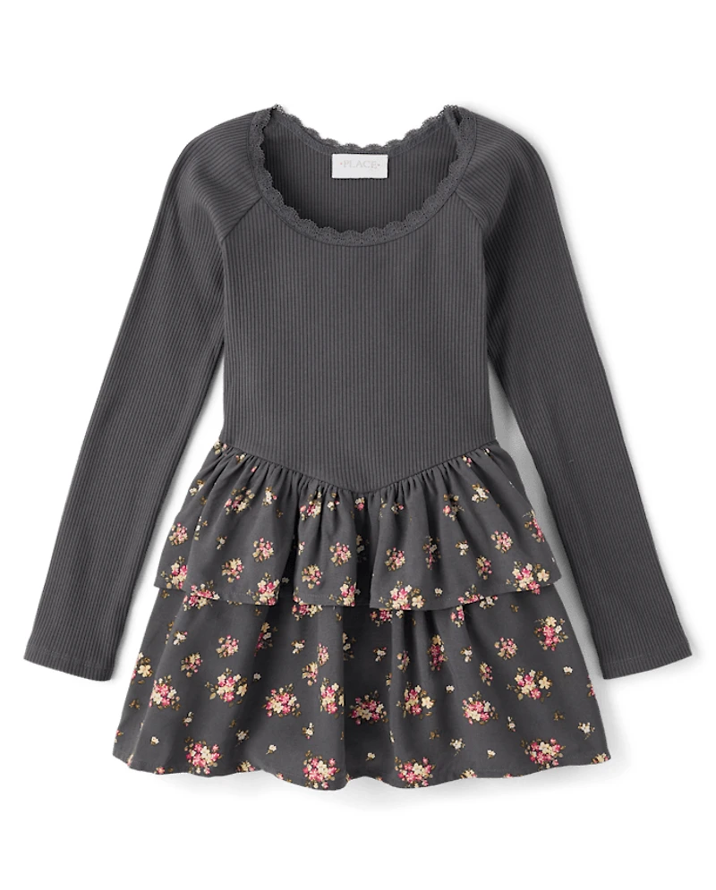 Girls Floral V-Waist Dress