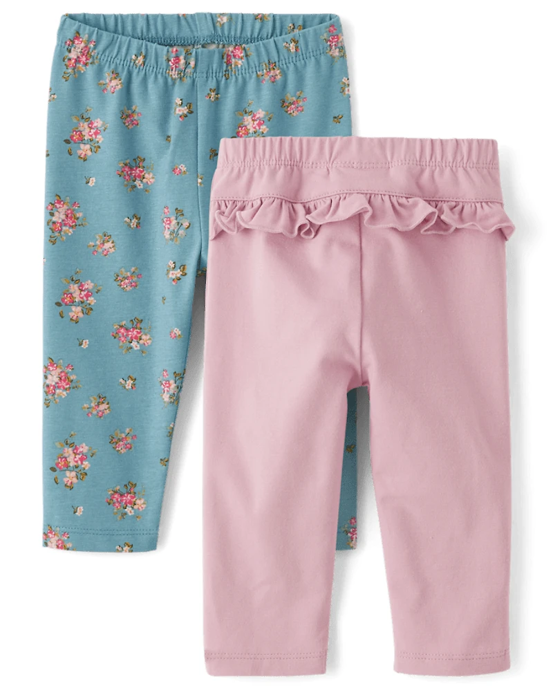 Lot de 2 leggings à volants et fleurs pour bébé fille