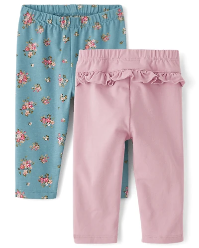 Lot de 2 leggings à volants et fleurs pour bébé fille