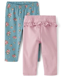 Lot de 2 leggings à volants et fleurs pour bébé fille