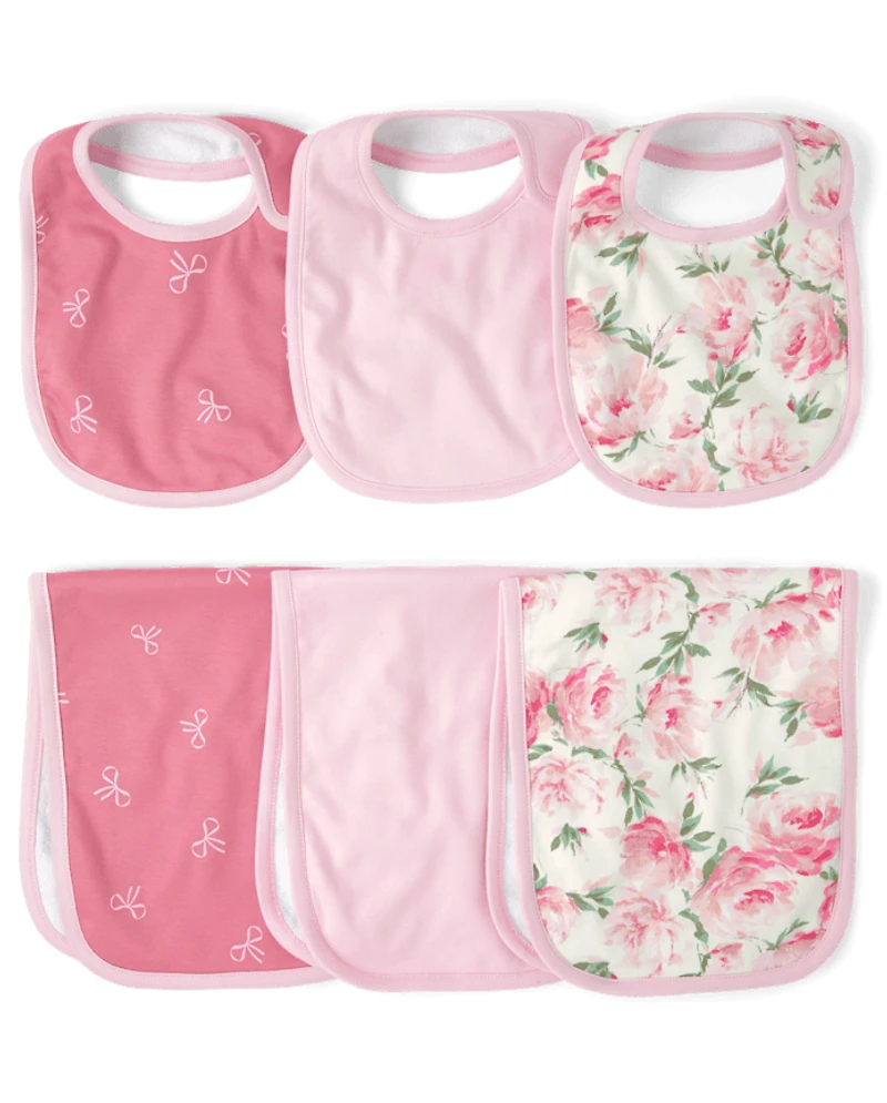 Baby Girls Floral Bib And Burp Cloth 6-Piece Set