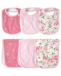 Baby Girls Floral Bib And Burp Cloth 6-Piece Set