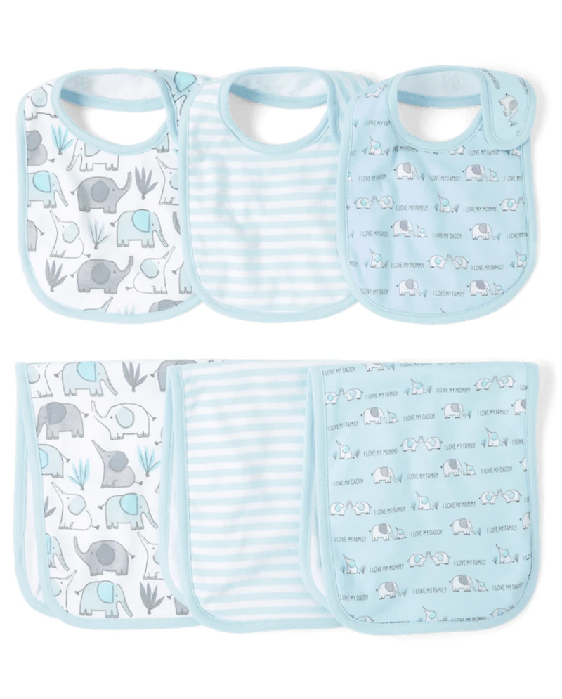 Baby Boys Elephant Bib And Burp Cloth 6-Piece Set