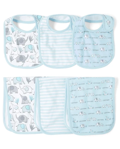 Baby Boys Elephant Bib And Burp Cloth 6-Piece Set