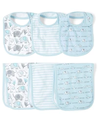 Baby Boys Elephant Bib And Burp Cloth 6-Piece Set