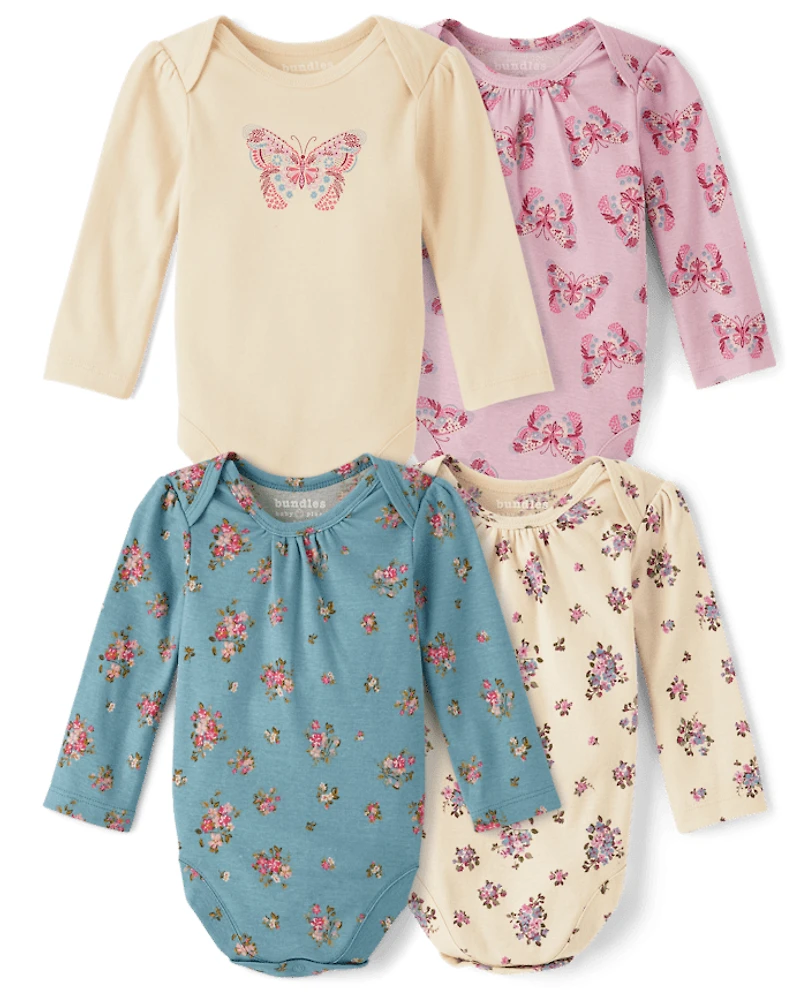Baby Girls Butterfly Bodysuit 4-Pack