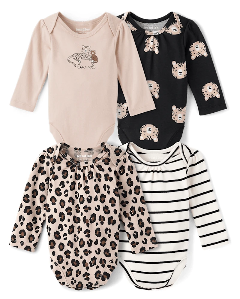 Baby Girls Leopard Bodysuit 4-Pack