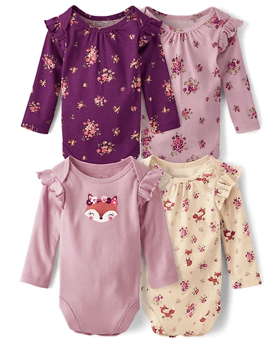 Baby Girls Fox Flutter Bodysuit 4-Pack