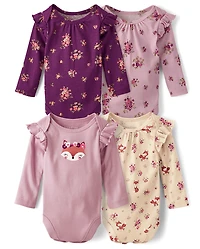 Baby Girls Fox Flutter Bodysuit 4-Pack