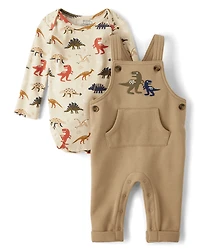 Baby Boys Embroidered Dino Overalls 2-Piece Playwear Set