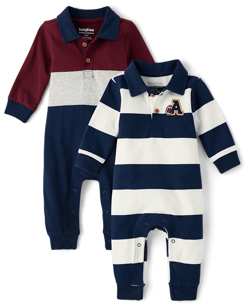Baby Boys Varsity Polo Romper 2-Pack