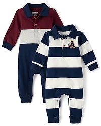 Baby Boys Varsity Polo Romper 2-Pack