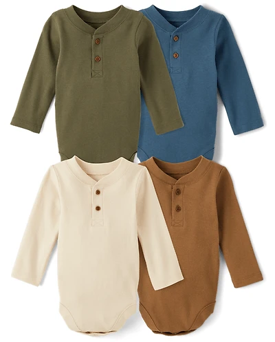 Baby Boys Henley Bodysuit 4-Pack