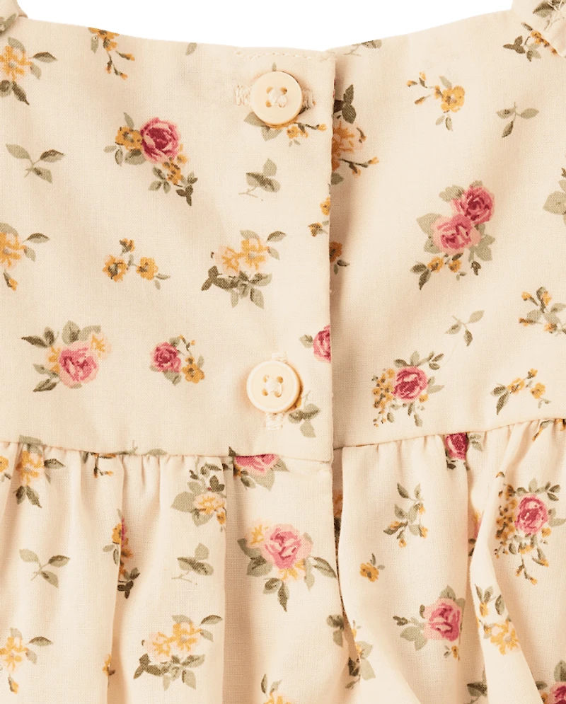 Baby Girls Floral Ruffle Fit And Flare Dress