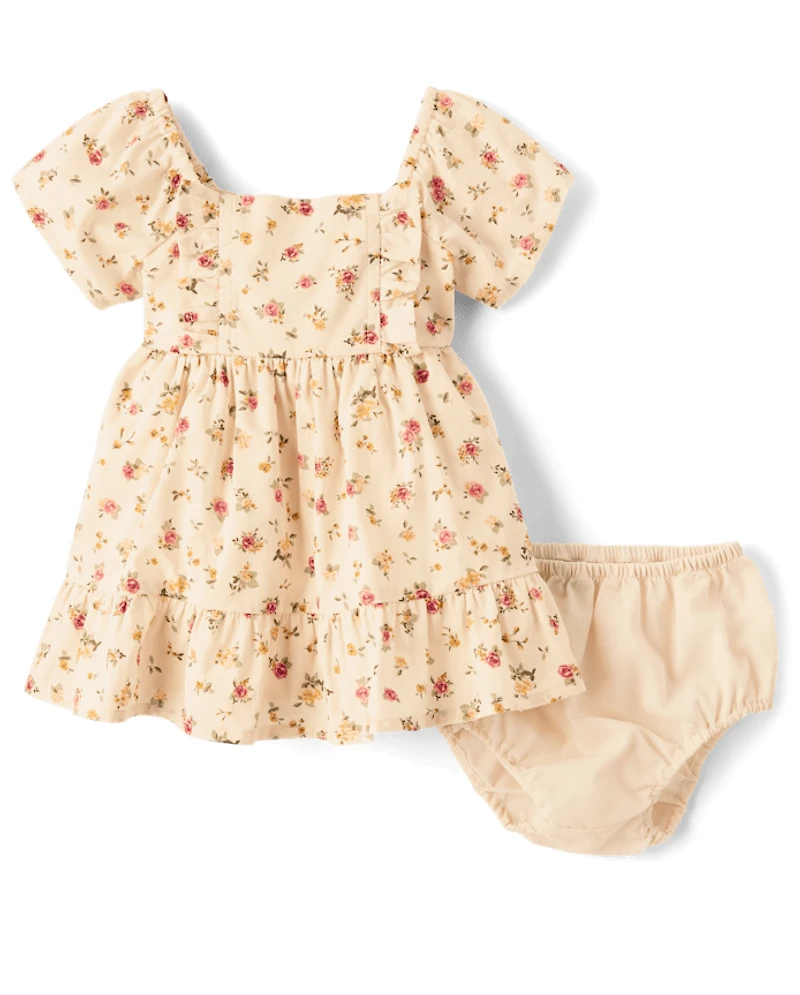 Baby Girls Floral Ruffle Fit And Flare Dress