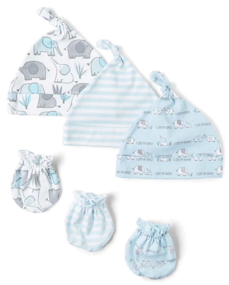 Baby Boys Elephant Hat And Mittens 6-Piece Set
