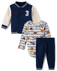 Baby Boys Embroidered Varsity 3-Piece Playwear Set