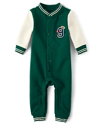 Baby Boys Embroidered Varsity Premium Fleece Romper