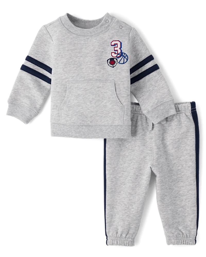 Baby Boys Embroidered Varsity Premium Fleece 2-Piece Playwear Set
