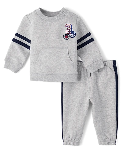 Baby Boys Embroidered Varsity Premium Fleece 2-Piece Playwear Set