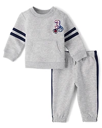 Baby Boys Embroidered Varsity Premium Fleece 2-Piece Playwear Set