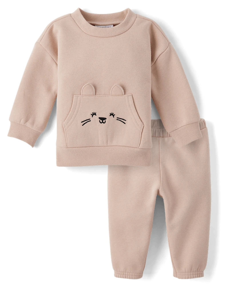 Baby Girls Bear Premium Fleece 2-Piece Playwear Set