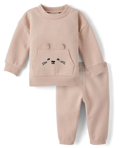 Baby Girls Bear Premium Fleece 2-Piece Playwear Set