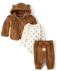 Baby Boys Embroidered Bear 3-Piece Playwear Set
