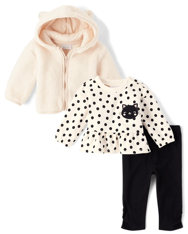 Baby Girls Applique Cat 3-Piece Outfit Set