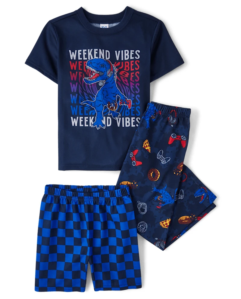 Ensemble pyjama 3 pièces pour garçon, ambiance week-end dinosaure