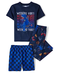 Ensemble pyjama 3 pièces pour garçon, ambiance week-end dinosaure