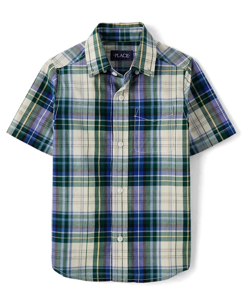 Boys Plaid Poplin Button Up Shirt