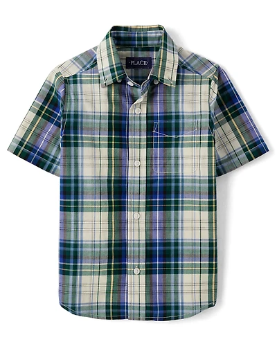 Boys Plaid Poplin Button Up Shirt