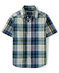 Boys Plaid Poplin Button Up Shirt