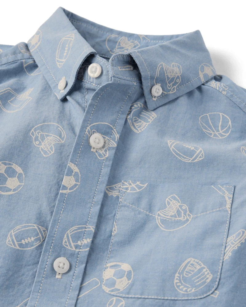 Boys Doodle Poplin Button Up Shirt