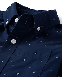 Boys Print Poplin Button Up Shirt