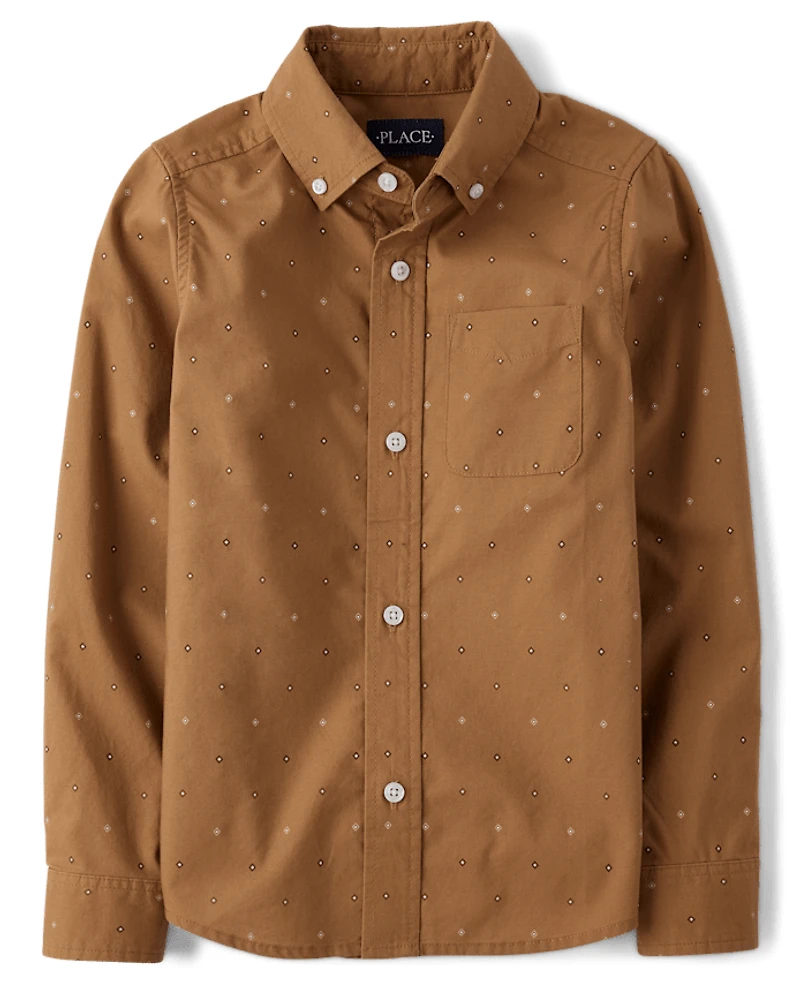 Boys Print Poplin Button Up Shirt