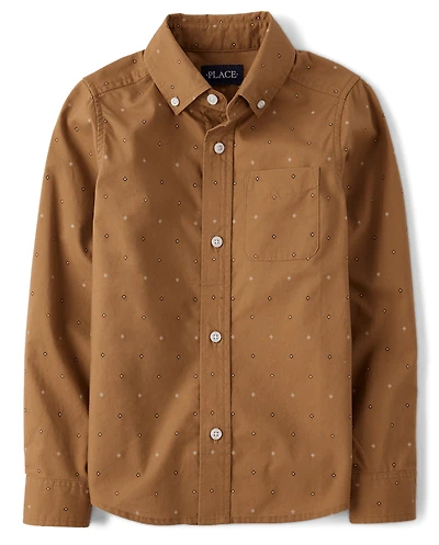 Boys Print Poplin Button Up Shirt