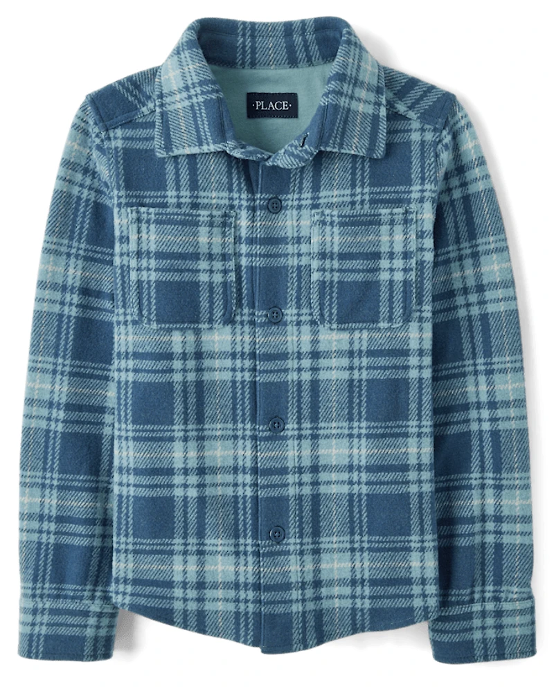Kids Plaid Luxe Cozy Knit Button Up Shirt