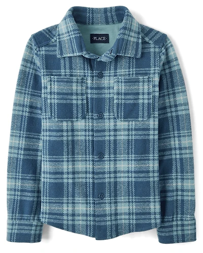 Kids Plaid Luxe Cozy Knit Button Up Shirt