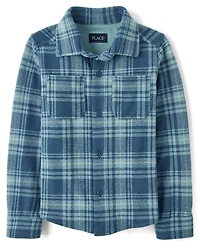 Kids Plaid Luxe Cozy Knit Button Up Shirt