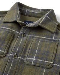 Kids Plaid Luxe Cozy Knit Button Up Shirt